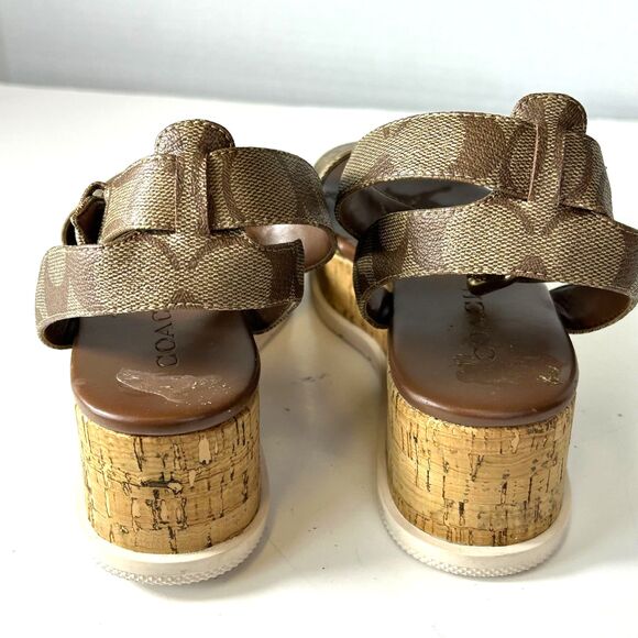 Coach Talulah Brown Signature Print Platform Ankle Strap Sandals Size 6B - Picture 7 of 15